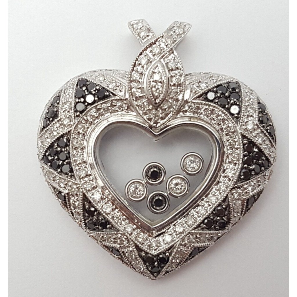 Unique 18k Solid White Gold Ladies Designer Moving Diamond Heart Charm Pendant